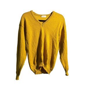 L'Homme Raffine Japanese 100% Wool Bright Yellow Sweater V Neck Mens M‎ Academia